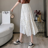 Women Chiffon Casual Spring Korean Style Polka Dots Print All-match Loose Ladies Elegant A-line Long Skirt