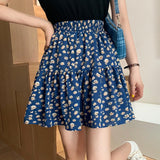 Women Summer Casual Korean Style Floral Print Elastic High Waist Ladies A-line Mini Short Skirt