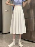 Ladies Elegant A-line Summer Fashion Korean Style Solid Color High Waist Women Pleated Long Skirt