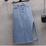 Casual Jeans Skirts Women Side Slit Sexy Long Denim Skirt High Waist Summer Vintage A Line Skirts