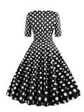 V-Neck Polka Dot Print 50s Pinup Midi Cotton Dresses for Women Half Sleeve Autumn Clothes Vintage Retro High Waist Dress