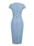 Polka Dot High Waist Elegant Bodycon Pencil Dresses for Women Cap Sleeve Summer Midi Cotton Dress