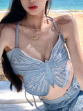 Summer Sexy Party Vest Women Bow Retro Strap Tank Tops Beach Holiday Halter Chic Bandage Sleeveless Top