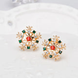 Korean Colorful Pearl Zircon Snowflake Earrings Delicate Shiny Bow Xmas Stud Earring For Women Christmas Jewelry New Year Gifts