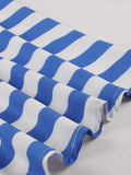 Blue and White Stripes Summer Dress Women Bow Tie Strap Fit and Flare 50s Pinup Pleated Vintage Dresses