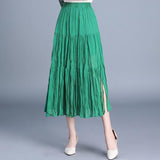 Women Summer Vintage Boho Floral Maxi Skirt Ladies Retro High Waist Side Slit Casual Pleated Skirts