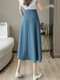 Office Lady Elegant Long Spring Korean Style Streetwear Solid Color High Waist Women A-line Skirt