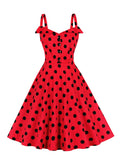 Spaghetti Strap Button Up Cotton Polka Dot Vintage Summer Women Retro 50s Rockabilly Party Red Dress