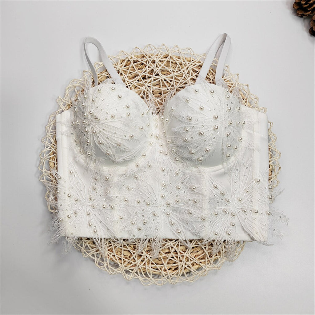Summer Sexy Corset Top Shine Beaded Sequins Women Cropped  Nightclub Party Crop Top To Wear Out Push Up Bustier Bra 8355