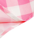 Lace Trim Sweetheart Neck Spaghetti Strap Women Vacation Summer Dress Pink and White Plaid Print Vintage Midi Dresses