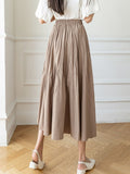 Women Casual Long Spring Korean Style Plain Color All-match High Waist Ladies Elegant A-line Skirt