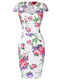 Summer Women Office Dresses Floral Print Slim Fit 50s 60s Pinup Bodycon Vestidos Work Pencil Dress Plus Size Bandage Sundress