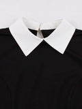 Contrast Turn-Down Collar Long Sleeve Elegant Short Dresses Autumn Winter Clothes for Women Keyhole Back A-Line Dress