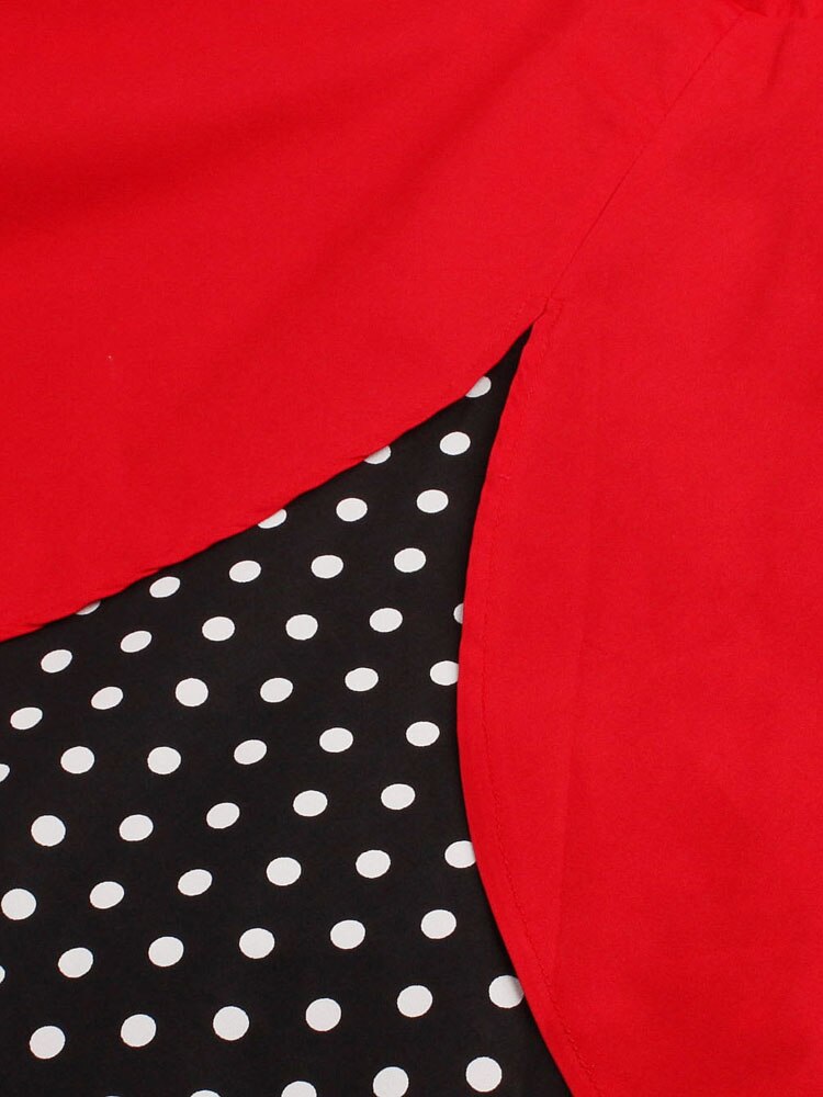 Knot Front Sexy V-Neck Halter Party Women Vintage 50s Pinup Black and Red Two Tone Backless Cotton Dresses