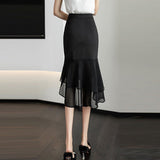 Women Black Korean Style All-match High Waist Ladies Elegant Slim Party Mermaid Skirts