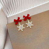 New Red Bow Knot Snowflakes Drop Earring For Women Christmas Santa Claus Snowman Earrings Girls Xmas Jewelry Gifts