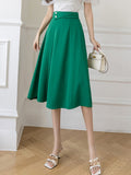 Women Casual Long Spring Korean Style Solid Color All-match High Waist Ladies Elegant A-line Skirts