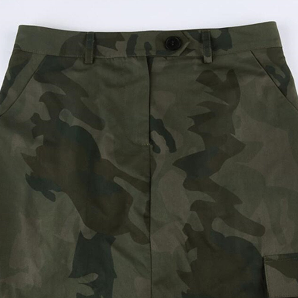 Harajuku Slit Cargo Long Skirts Y2K Low Waist Maxi Skirt Women Ankle-Length Camo Skirt