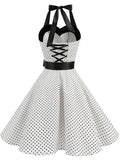 Women Polka Dot Print Summer Dress Sexy Retro White Halter Vintage Dress Robe Femme Pin Up Rockabilly Party Dress
