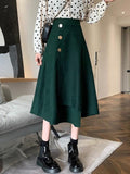 Ladies Elegant Fashion England Style Vintage Single-breasted High Waist Women Long A-line Skirt