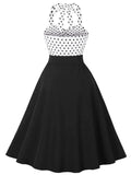 Strapless Sexy Halter Vintage Casual Flare Patchwork White Black Polka Dot Print Elegant Short Evening Holiday Swing Dress