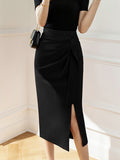 Office Lady High Waist Pencil Skirt Summer Fashion All-match Mid Length Sexy Women Split Skirt