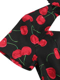 Sweetheart Neck High Waist Cherry Vintage 50s Midi Dress Short Sleeve Backless Women Tie Back Cotton Rockabilly Dresses