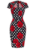 Summer Women Office Dresses Floral Print Slim Fit 50s 60s Pinup Bodycon Vestidos Work Pencil Dress Plus Size Bandage Sundress