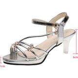 Crystal Thin High Heels Summer Ankle Strap Platform Sandal Woman Gold Silver Ladies Party Shoes