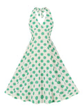 V Neck Halter Backless 40s 50s Sexy Vintage Dresses for Women High Waist Prom Evening Party Polka Dot Summer Dress