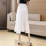 Ladies Elegant A-line Mermaid Spring Korean Style All-match Ruffles Women High Waist Long Skirt