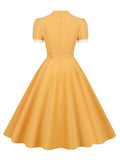 Elegant Formal Occasion Women Vintage Swing Dress Short Sleeve Summer A-Line Ladies Belted Long Dresses