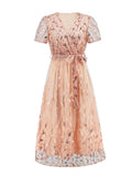 Sequin Embroidered Mesh Birthday Party Dresses Women Elegant V-Neck High Waist Spring Summer Cocktail Long Dress