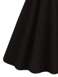 Peter-Pan Collar Buttons Black Solid Dress 50s Pinup Vintage Women Short Sleeve Summer Rockabilly Swing Dresses