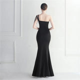 Black One Shoulder Slash Nech Beading Party Maxi Dress Women Sexy Slit Long Prom Evening Dress