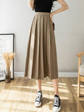 Women Casual Pleated Skirts Korean Style Big Swing All-match High Waist Ladies Elegant A-line Long Skirt