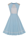 Light Blue and White Polka Dot Sleeveless Pinup Swing Vintage Style Women Summer O-Neck Elegant Party Dresses