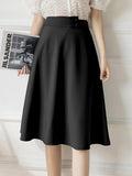 High Waist Women A-line Spring Korean Style Plain Color All-match Knee Length Ladies Elegant Casual Skirt