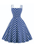 Spaghetti Strap Bow Front Polka Dot Vintage Fit and Flare Dresses 95% Cotton Women Summer Sexy Dress with 3XL 4XL