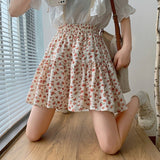 Women Summer Casual Korean Style Floral Print Elastic High Waist Ladies A-line Mini Short Skirt