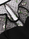 Floral Embroidered Mesh Patchwork Vintage Swing Dresses Bow Neck Elegant Women Party Summer A-Line Pockets Dress