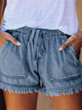 Elastic Waist Casual High Waist Slim Denim Multi-color Pocket Tassel Sports Shorts