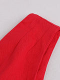 Red Pleated Plain Solid Vintage Dress Women Wrap V-Neck Belted Elegant Party Retro Cotton Summer Dresses