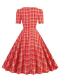 Sweetheart Neck Bow Front High Waist Green Plaid Long Dress Vintage 1950S Women Elegant Evening Formal Swing Dresses