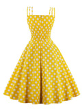 Spaghetti Strap Bow Front Polka Dot Vintage Summer Dresses for Women Vacation Cotton Rockabilly Retro Party Dress