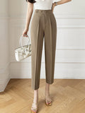 Women Ankle-length Tailored Pants Korean Style All-match High Waist Office Lady Elegant Pencil Pants