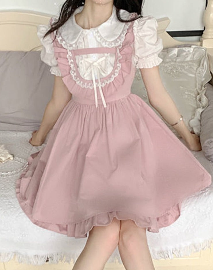 Pink Sweet Strap Summer Elegant Japanese Party Mini Korean Kawaii Lolita Dress