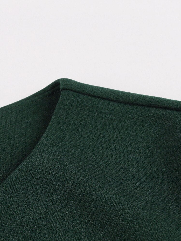 Green Ruffle Trim Elegant Bodycon OL Pencil V-Neck Short Sleeve Women Summer Knee Length Vintage Dresses