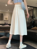 Ladies Elegant A-line Summer Fashion Korean Style Solid Color High Waist Women Pleated Long Skirt