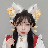 Spring Summer Fox Ear Shape Hair Hoop with Tassel Flower Decors Hair Holder Cosplay Party Headwear for Teenagers Adult